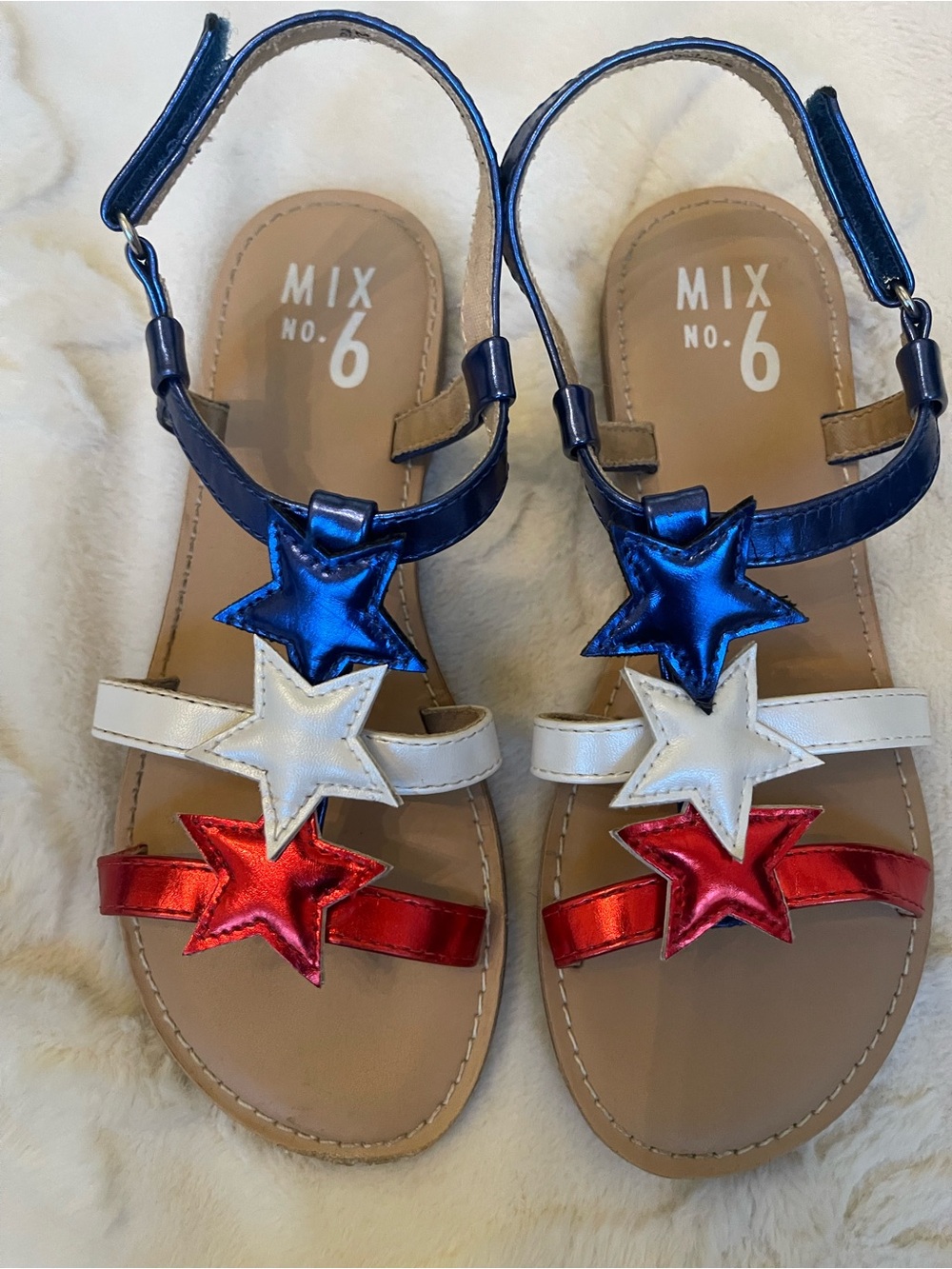 Mix No. 6 Kids Metallic Blue White Red Star Sandals Size 3